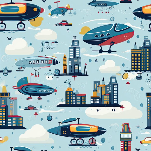 Futuristic flying cars in a city