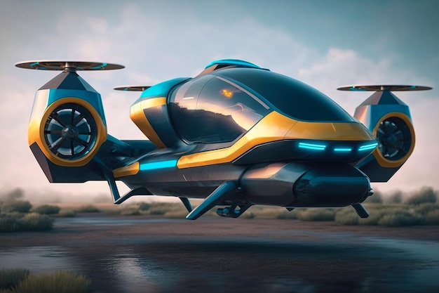 Futuristic flying drone Flying car of the future