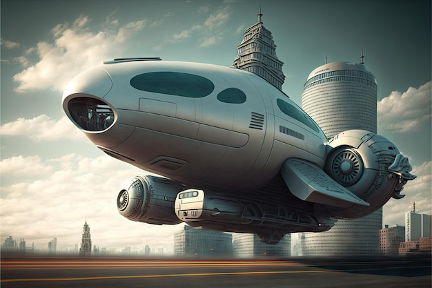 Futuristic flying urban transport for fast longdistance travel created with generative ai