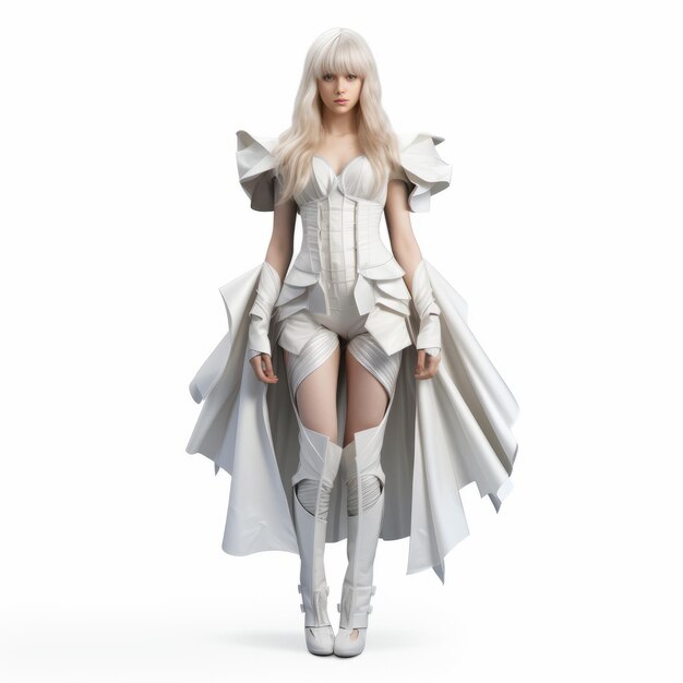 Photo futuristic fragmentation 3d jennifer fashion in white acrobatic outfit