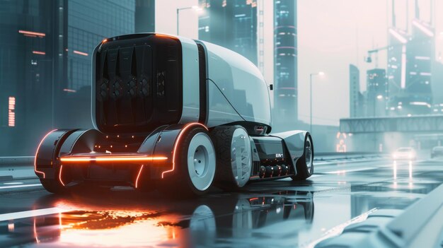 Photo futuristic future delivery truck cyberpunk style