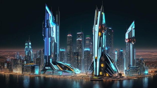 Futuristic future world city landscape