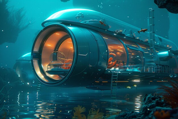 Photo a futuristic futuristic looking boat with a large orange light on the bottom