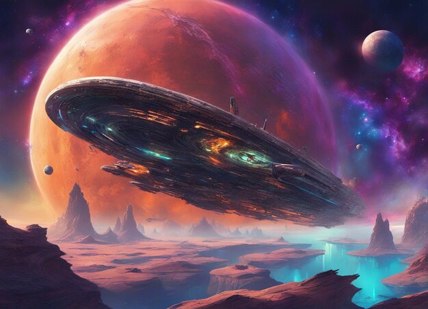 Photo a futuristic galaxy scifi space scene illustration art