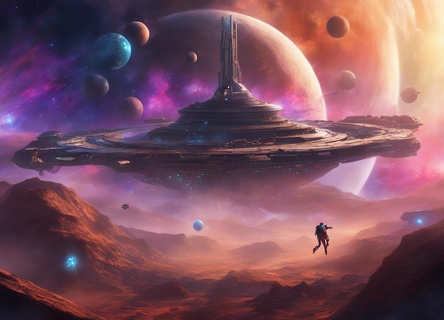 A futuristic galaxy scifi space scene illustration art