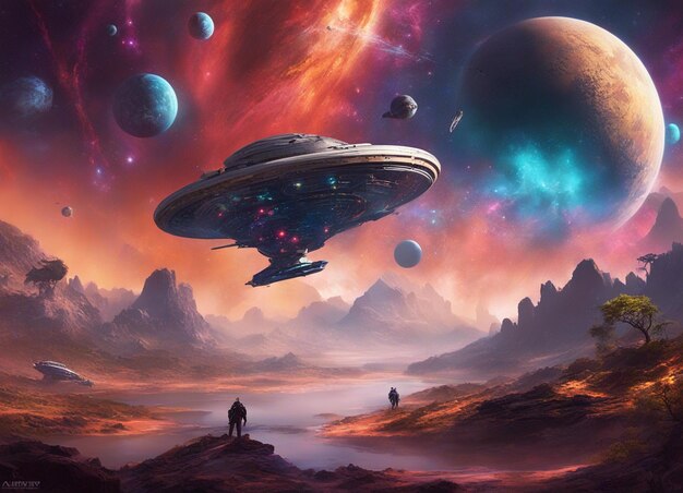 Photo a futuristic galaxy scifi space scene illustration art