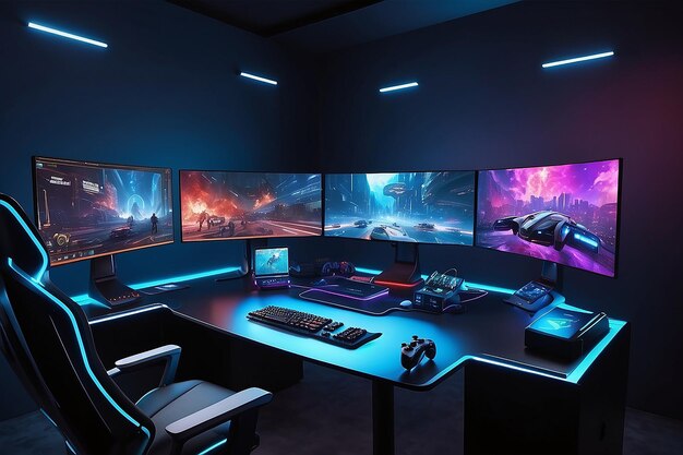 Foto futuristic gamer setup holographic display per i giochi nextlevel