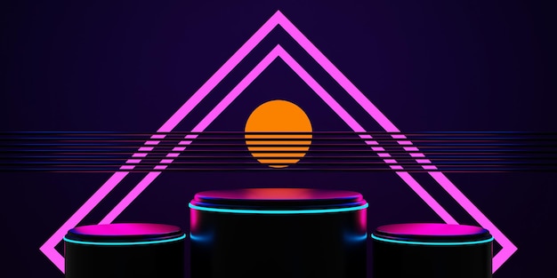 Photo futuristic gaming esports background abstract wallpaper cyberpunk style scifi game stage concert scene in pedestal display room led neon glow light 3d illustration rendering