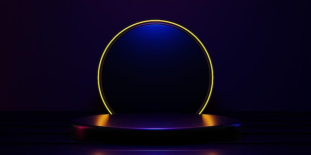 futuristic gaming esports background abstract wallpaper cyberpunk style scifi game stage concert scene in pedestal display room led neon glow light 3d illustration rendering