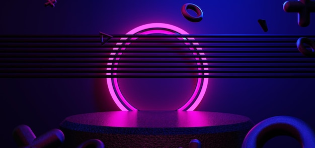 futuristic gaming esports background abstract wallpaper cyberpunk style scifi game stage concert scene in pedestal display room led neon glow light 3d illustration rendering