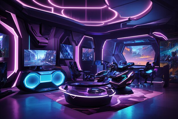 In a futuristic gaming room an immersiv