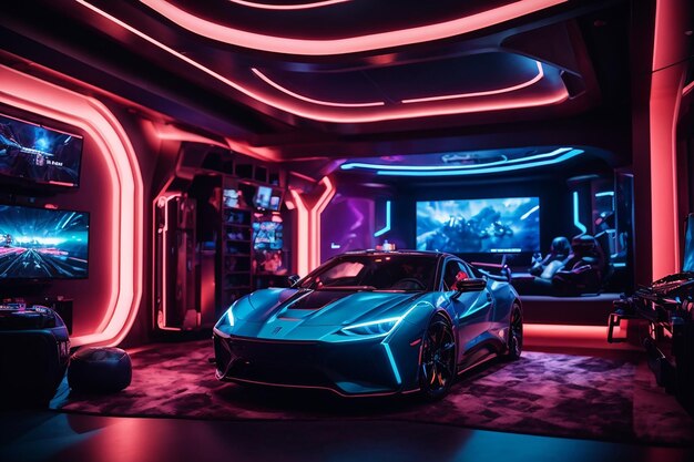 In a futuristic gaming room an immersiv