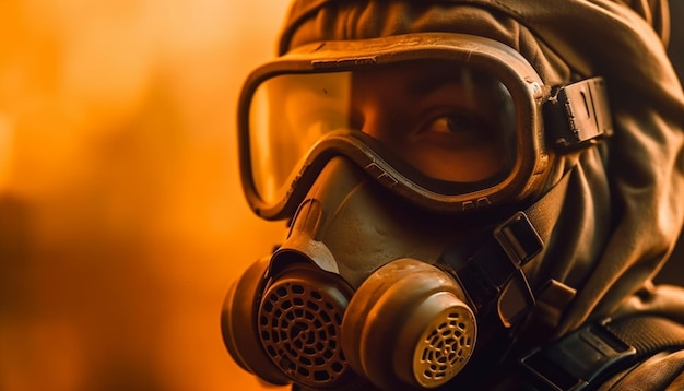 Futuristic gas mask protects against toxic pollution generated by ai