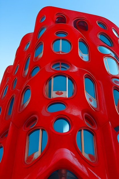 Futuristic GaudiInspired Red Building in Spain A Modern Architectural Marvel