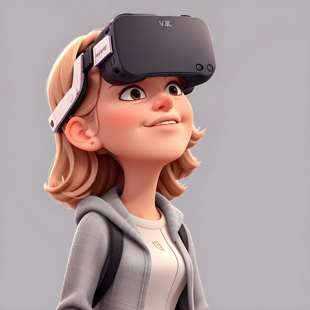 Futuristic Gaze Woman Using VR Headset and Looking Up