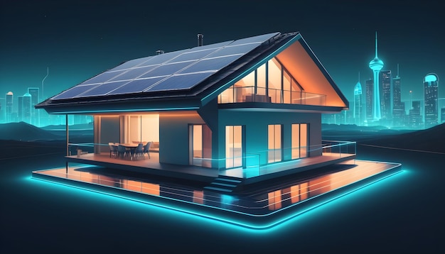 futuristic generic smart home with solar panels rooftop system energy 8