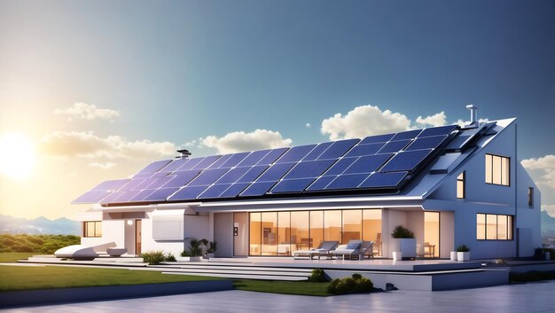 Photo futuristic generic smart home with solar panels rooftop system enewable energy concepts as wide