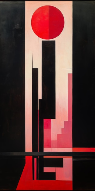 Futuristic Geometric Abstraction Black And Red Building Painting