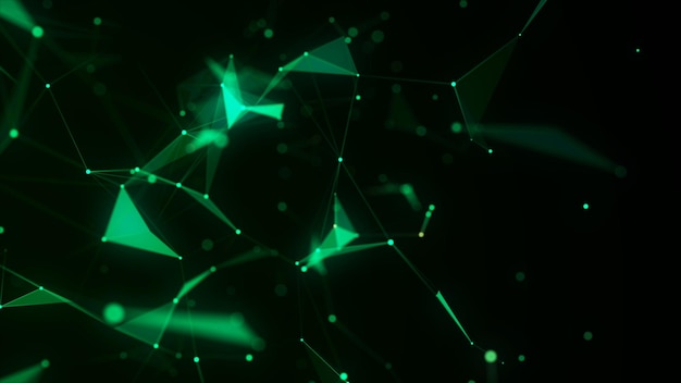 Futuristic geometric flow with connecting points and lines Abstract green digital background Global network concept Big data complex with compounds 3D rendering