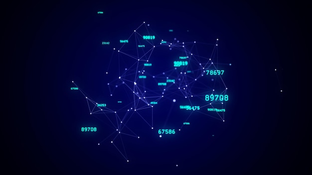 点と線をつなぐ未来的な幾何学的ネットワーク構造 プログラムデジタルデータのコードフロー データ処理の概念 化合物を含むビッグデータコンプレックス 3Dレンダリング