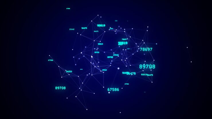 Photo 具有连接点和线的未来几何网络结构 程序数字数据的代码流 数据处理的概念 大数据复合体 3d 渲染