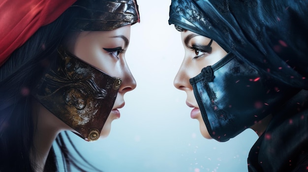 Photo futuristic girl character samurai vs ninja style ai generated image