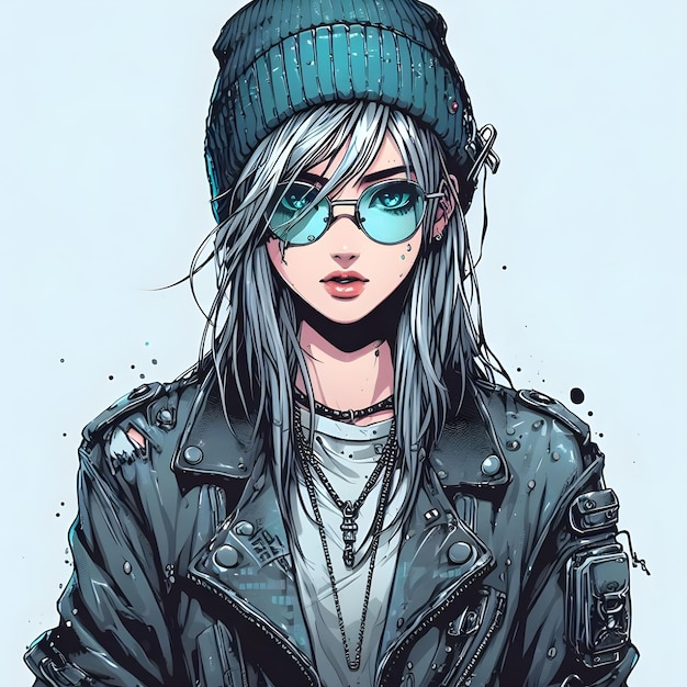 Futuristic girl in a jacket and cap Vector illustration