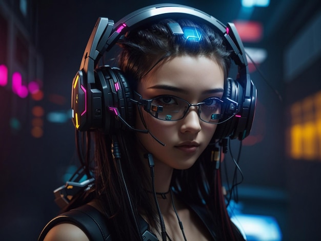 futuristic girl with headphone