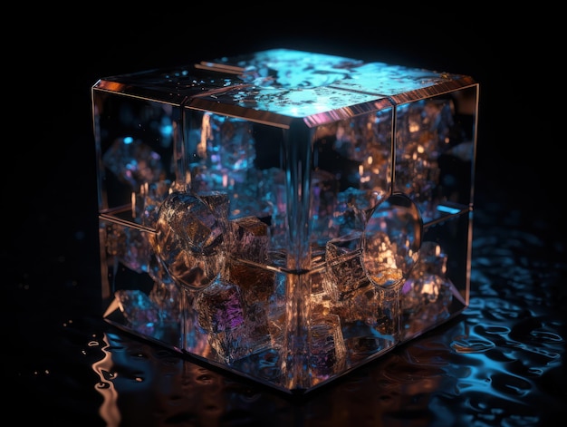 未来的なガラス立方体の背景生成 AI 技術