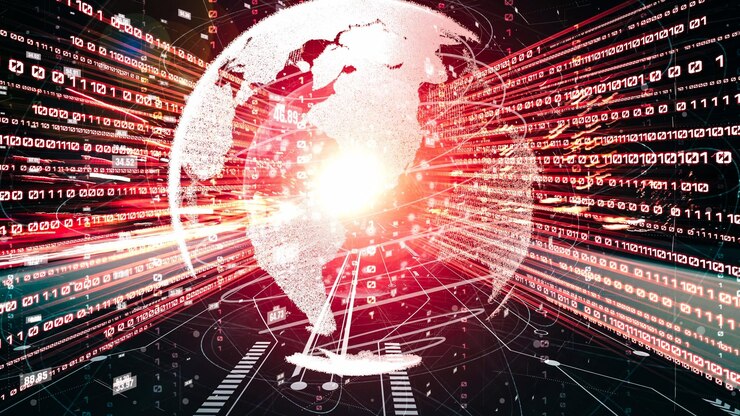 Photo futuristic global network and tacit digital data transfer