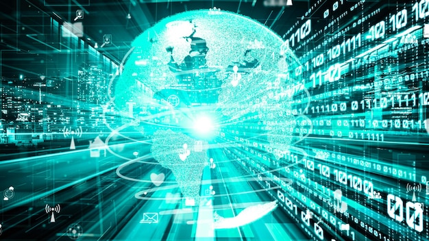 futuristic global social media people network and tacit digital data sharing