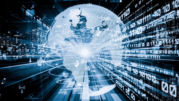 futuristic global social media people network and tacit digital data sharing