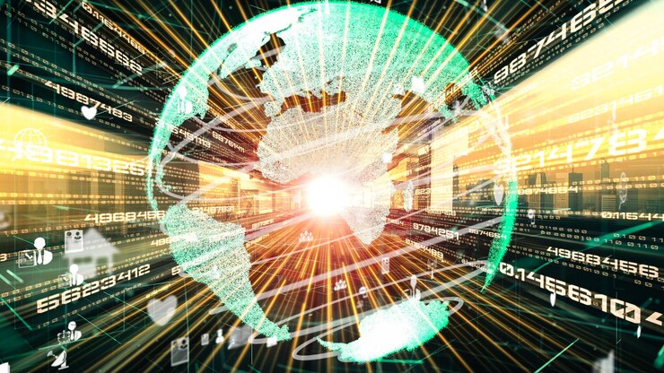 Photo futuristic global social media people network and tacit digital data sharing