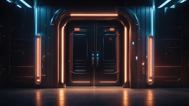 Photo futuristic glowing door computer art by mike winkelmann