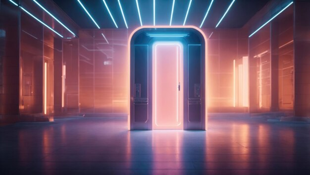 Photo futuristic glowing door computer art by mike winkelmann