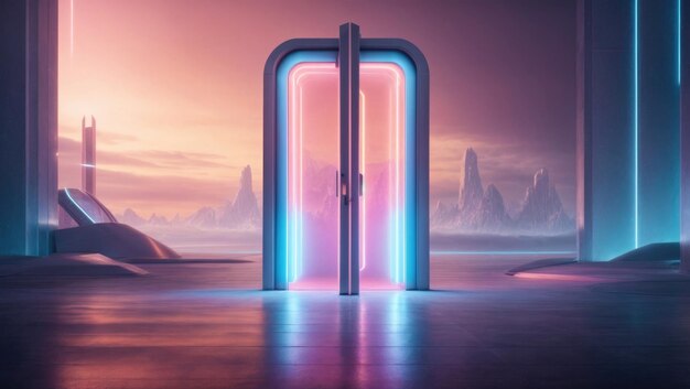 Foto arte futuristica del computer con porta luminosa di mike winkelmann