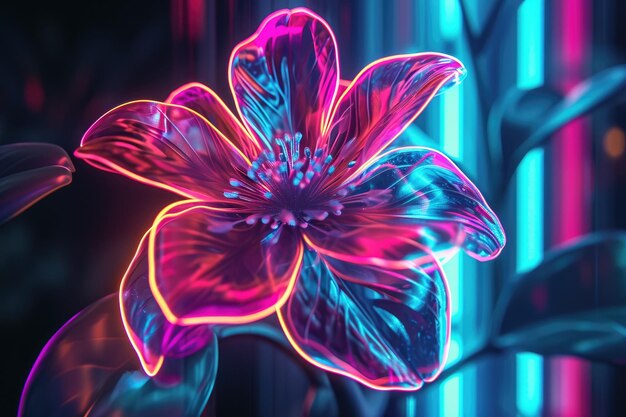 Futuristic glowing flower in neon colors