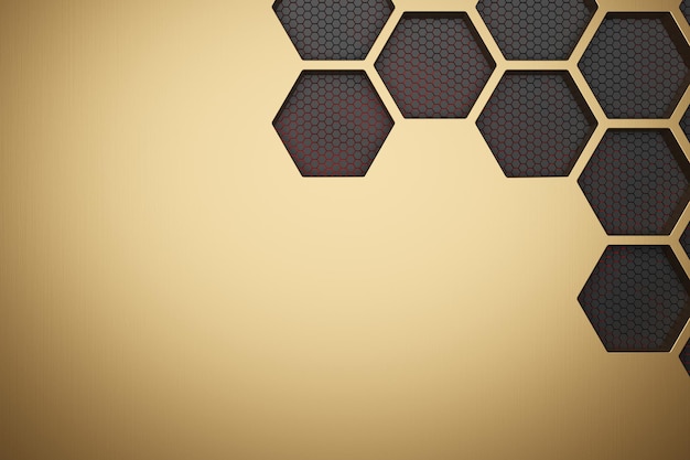 Futuristic gold hexagonal texture background 3d rendering