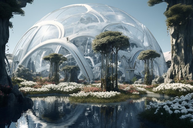 Futuristic greenhouse on a floating botanical isla 00101 02