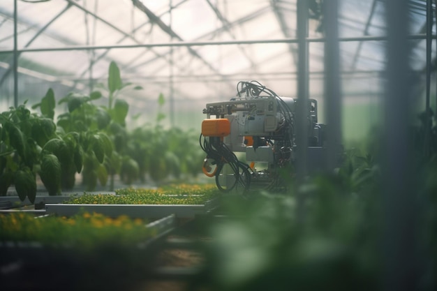 Futuristic Greenhouse Workforce Robots at Play