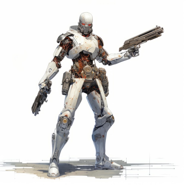 Photo the futuristic guardian a cyborg's mighty stance with a flintlock aim