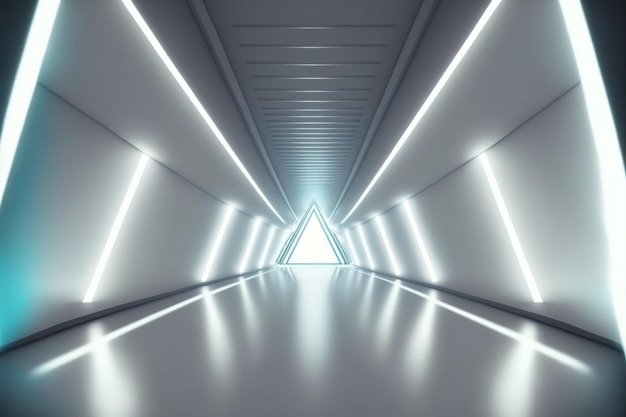 Futuristic hallway corridor inside spaceship in scifi movie