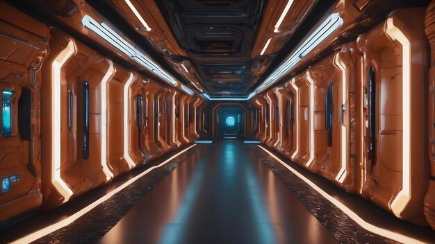 Photo futuristic hallway corridor inside spaceship in scifi movie