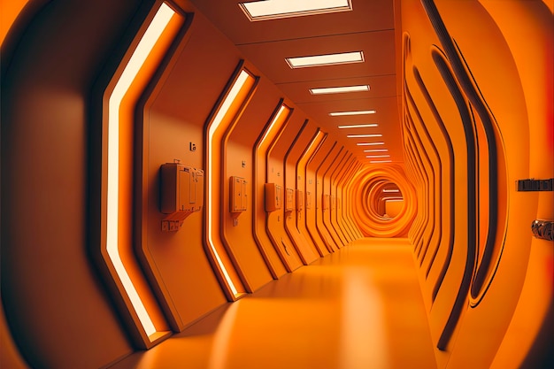 Futuristic hallway hasselblad haute geometric vibrant orange background