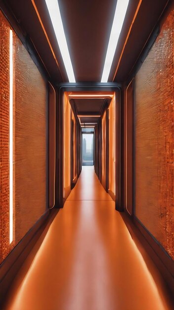 Futuristic hallway hasselblad haute geometric vibrant orange background