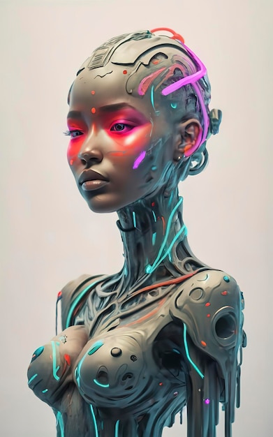 Futuristic Hard Pencil sketch with bright neon highlights