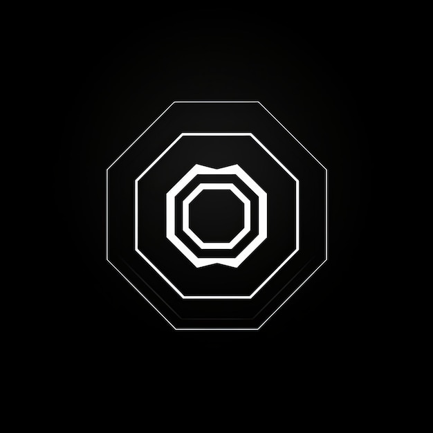 Photo futuristic hexigon minimalistic monochromatic scifi icon on a black canvas
