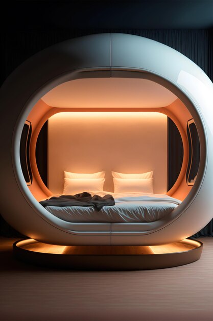 Futuristic high tech capsule bedroom concept interior design archtecture