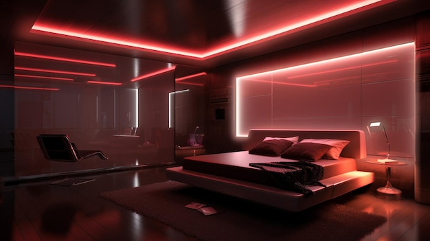 Futuristic high tech technology bedroom design generative ai