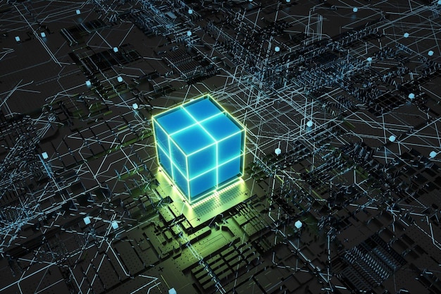 futuristic hightech computer network concept with artificial in